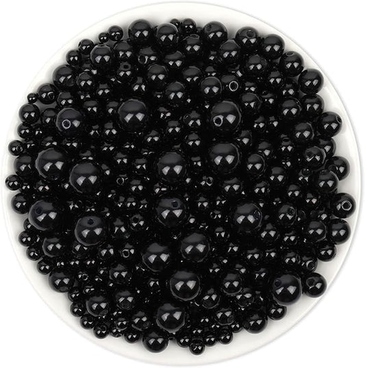 Anezus 2205Pcs Black Pearls for Craft, Assorted Sizes Fake Pearl Beads, Sew on Pearls, Bulk Loose Pearl Beads with Holes for Jewelry Making, Bracelets, Necklaces, Hairs, Decoration, Vase Filler