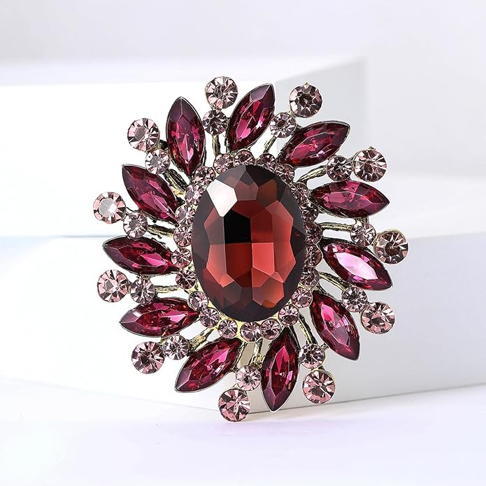Rhinestone Brooch for Women,Vintage Crystal Flowers Brooch Statement Crystal Glass Lapel Pins Prom Classic Jewelry