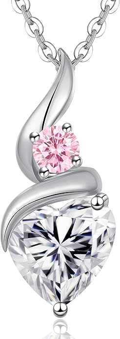 Moissanite Heart Pendant Necklaces for Women, 925 Sterling Silver Necklace with Birthstone, Ideal Anniversary Present or Birthday Christmas Valentine Mothers Day Jewelry Gifts for Mom Wife Her Girlfriend