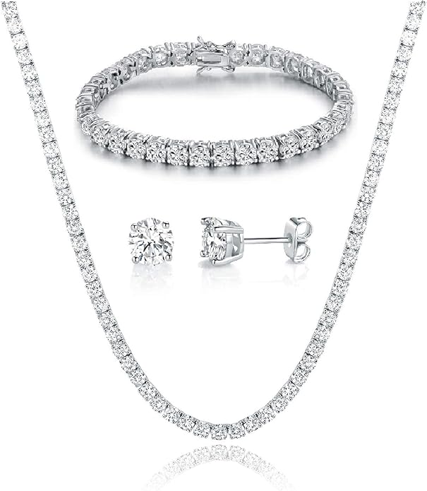 Gemsme 18K Yellow Gold/White Gold Plated Wedding Jewelry Set Tennis Necklace/Bracelet/Earrings Sets Pack of 3