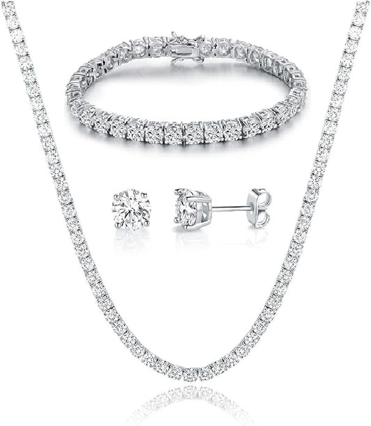 Gemsme 18K Yellow Gold/White Gold Plated Wedding Jewelry Set Tennis Necklace/Bracelet/Earrings Sets Pack of 3