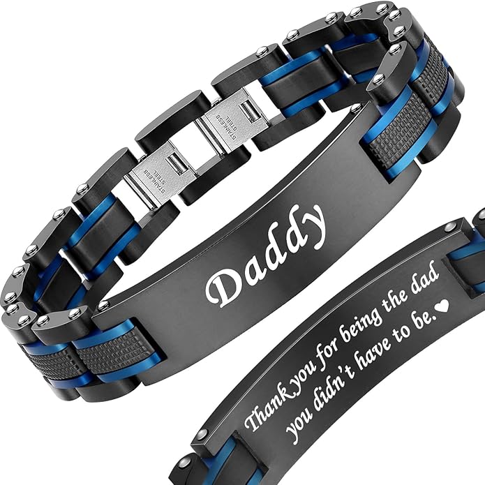 Holizaly Men's Stainless Steel Two Tone Square Link Bracelet, Black and Blue Ion Plated Black