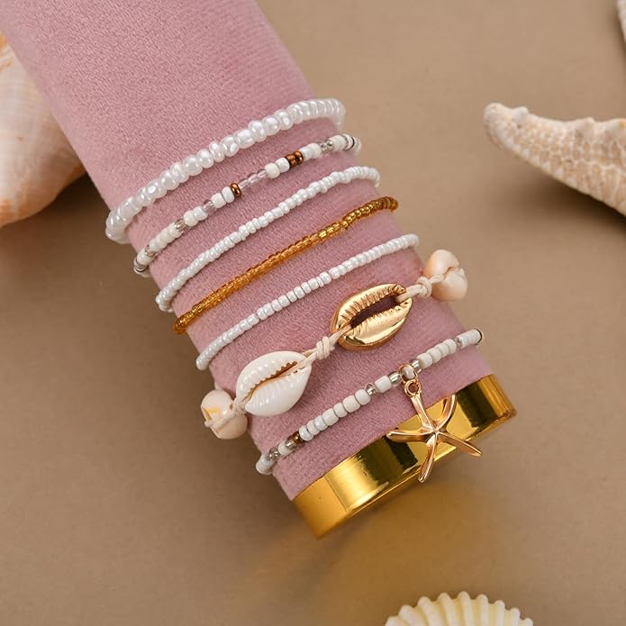 Bead Ankle Bracelets for Women Waterproof Adjustable Boho Shell Anklet Summer Beach Seashell Conch Foot Jewelry Accessories