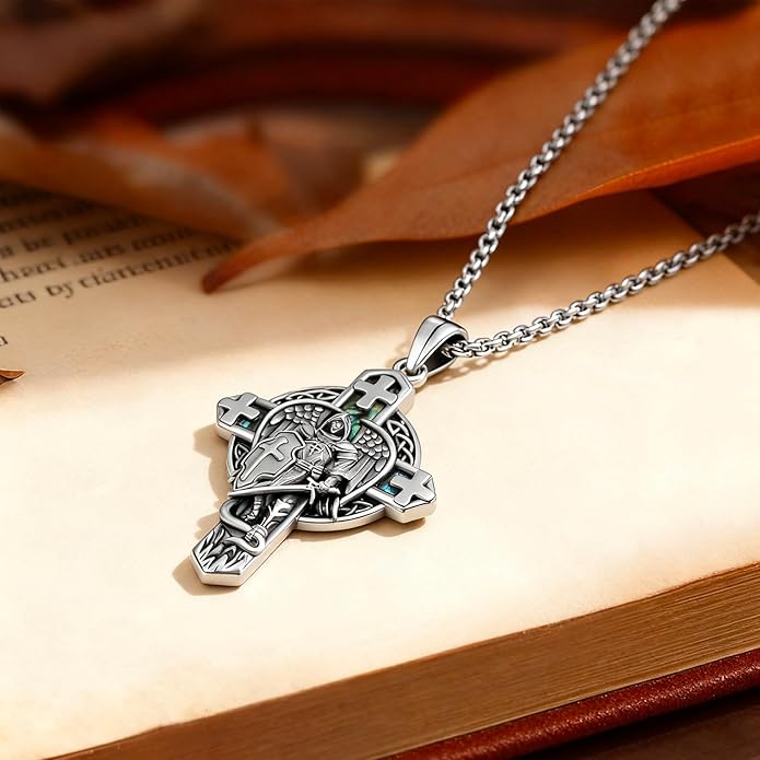 Midir&Etain Cross Necklace 925 Sterling Silver Celtic Christian Pendant Religious Protection Jewelry for Women Men