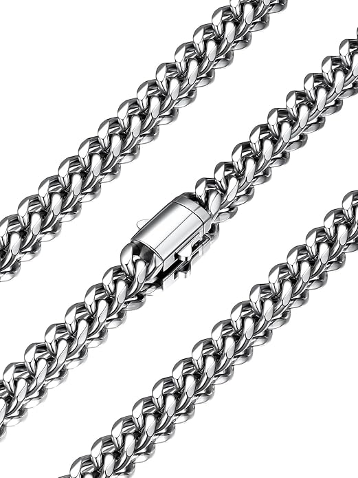 U7 Cuban Link Chain Necklace for Men, Stainless Steel/Black/Gold Mens Necklaces, Chunky Curb Chain Necklace in 6/9/12mm Width 18-30 Inches, Thick Choker Jewelry with Box Packed