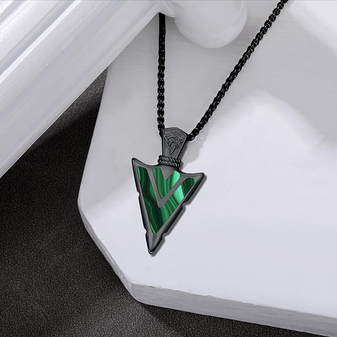 Suiknsn Arrowhead Necklace for Men Women 925 Sterling Silver Turquoise Malachite Celtic/Eye of Horus/Viking Arrow Pendant Amulet Jewelry Gifts Native American Necklace