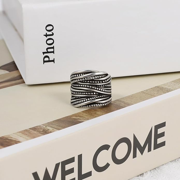 2 Tone Intertwined Crossover Statement Ring Fashion Chunky Band Rings for Women Wide Index Finger Rings Costume Jewelry