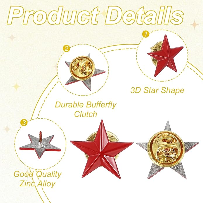 uxcell Star Lapel Pins, Award Pins Star Badge for Men Women Backpacks Hats Jackets Costume Accessories Gifts