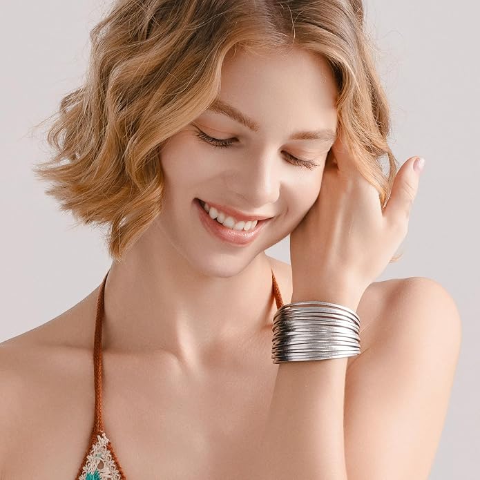FANCY SHINY Boho Leather Wrap Bracelet Stackable Layered Bangle Cuff with Magnetic Clasp