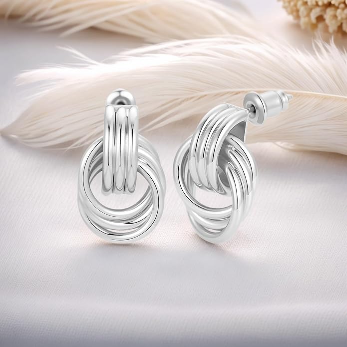 Trendy 14K Gold Plated Knot Earrings are Thick and Charming Pendant Earrings for Women They are Lightweight Hypoallergenic Fashion Accessories Jewelry Gifts for Women