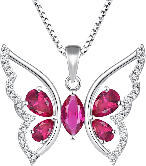 YL Women's Butterfly Necklace 925 Sterling Silver Flower Rose Pendant Birthstone Halo Jewelry