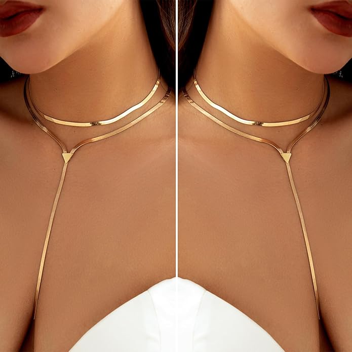Chunky Gold Choker Necklace for Women,Trendy Silver Statement Necklace Long Snake Chain Drop Necklace,Charm Prom Body Jewelry Accessories Gifts