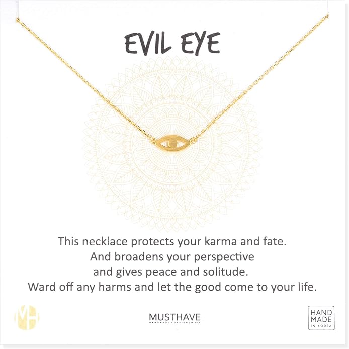 MUSTHAVE Evil Eye 18K Gold Plated Necklace With Message Card, Yellow and White Color, Anchor Chain, Best Gift Necklace, Size 16 inch + 2 inch Extender, Pendant, Gift Card