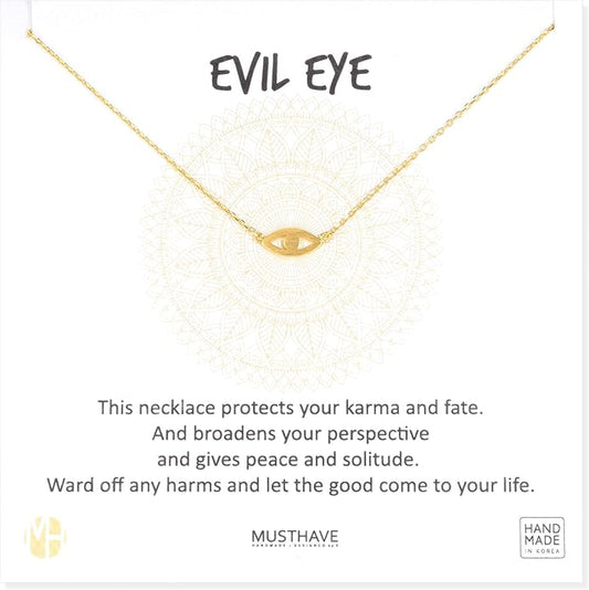 MUSTHAVE Evil Eye 18K Gold Plated Necklace With Message Card, Yellow and White Color, Anchor Chain, Best Gift Necklace, Size 16 inch + 2 inch Extender, Pendant, Gift Card