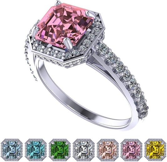 NANA Jewels Sterling Silver Engagement Rings for Women - Choose Simulated Morganite, Citrine, Aquamarine & More