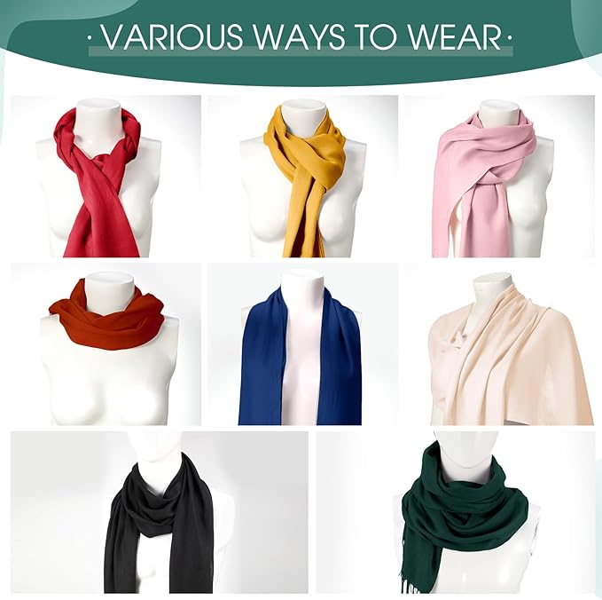 Suhine 8 Pcs Winter Scarves Bulk for Women Lightweight Blanket Scarf with Tassel Edge Pashmina Shawl for Women Men