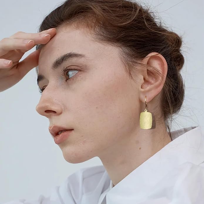 14K Gold Dangle Earrings for Women，Lightweight Circle Disc Coin Geometric Flat Brushed Drop Earrings, Hypoallergenic Leverback Earrings S925 Jewelry