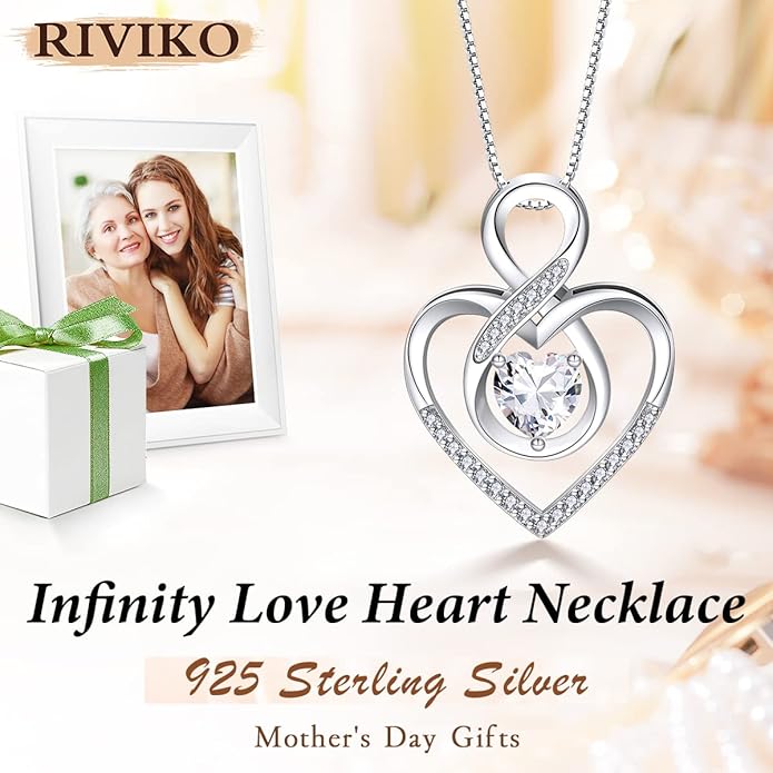 RIVIKO Infinity Heart Symbol Necklace for Women 925 Sterling Silver Love Heart Pendant Valentine's Day Mother's Day Anniversary Birthday Christmas Jewelry Gifts for Women Mom Wife Sister Her Friends