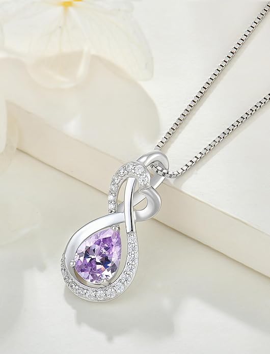 Infinity Necklace Birthstone Pendant 925 Sterling Silver Jewelry for Women