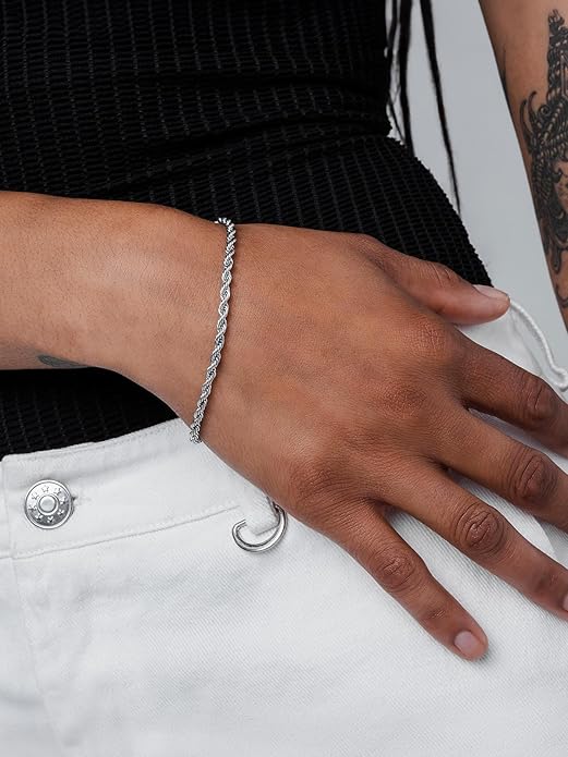 U7 Link Bracelets for Men, Cuban Link/Rope/Watch Band Solid Bracelet, Silver Black Gold Color Wrist Bracelet 3/6/9/12/15mm Width, 6.5/7.5/8.3 Inch Length, Hand Chain Jewelry for Mens Women