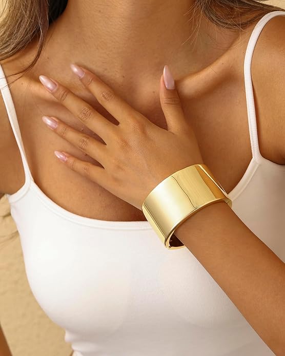 Bangle Bracelets for Women | 14K Gold Plated Trendy Wide Bracelets | Hinged Arm Cuff Bangles Chunky Bracelet for Women