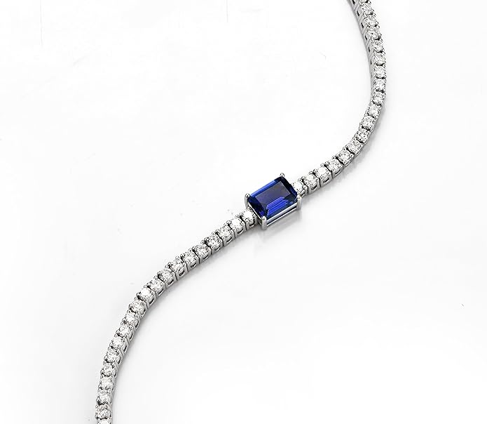18K White/Yellow Gold Plated Silver Bracelet With Lab Grown Sapphire/Emerald/Ruby Surrounded With Lab Grown Diamond/Moissanite, Bracelet For Women Comes With Gift Box