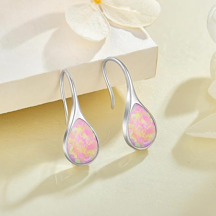 Opal Earrings 925 Sterling Silver Hook Drop Teardrop Gemstone Earrings October Birthstone Dangle Earrings Jewelry Gift for Women