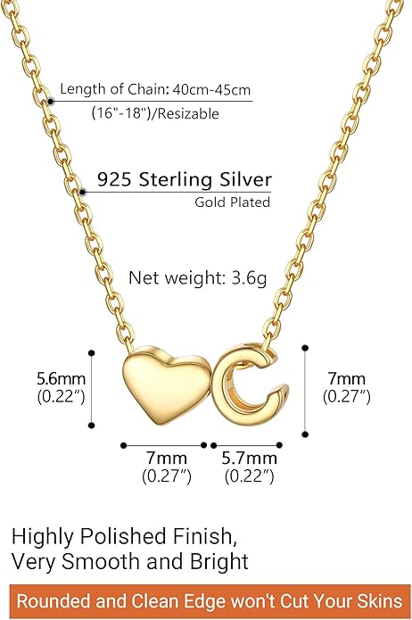 PROSILVER Initial Heart Necklace for Women, 925 Sterling Silver Tiny Heart Letter Necklace Siver, Gold Necklace, Come with Box