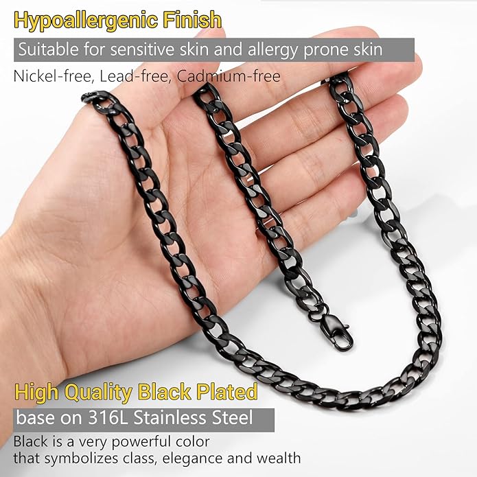 PROSTEEL 316L Stainless Steel Cuban Link Chain Necklaces for Men, Black/18K Gold Plated, Hypoallergenic Jewelry, 4mm-13mm, 14"-30", Come with Box