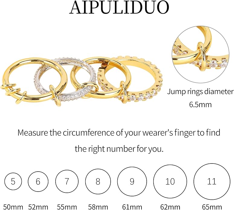 Gold Stackable Rings for Women Non Tarnish, 18K Gold Plated CZ Cubic Zirconia Rings, Golden Rings Set, Multi-Link Connected Rings