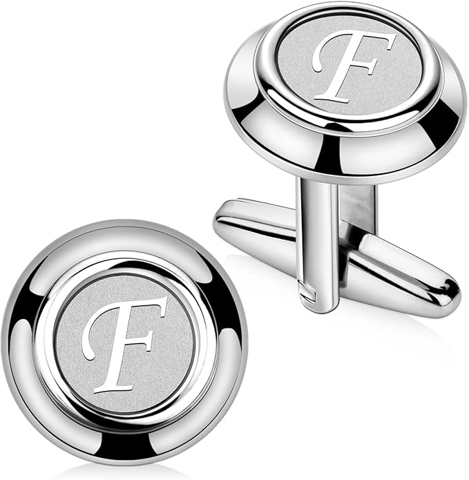 AMITER 26 Letters Tie Clip and Cufflinks for Men, Initial Tie Bar & Cuff Links Set Necktie Clip for Business, Wedding, Anniversary