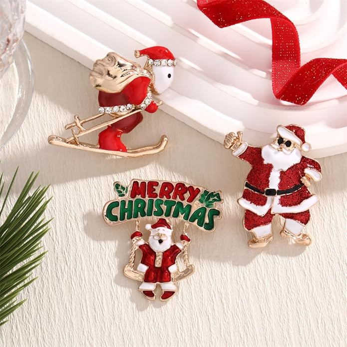 ONLYJUMP Christmas Bell Brooch Pins for Women Girls Lovely Crystal Christmass Tree Snowflake Bell Reindeer Snowman Brooches Colorful Xmas Enamel Pins Holiday Party Gift