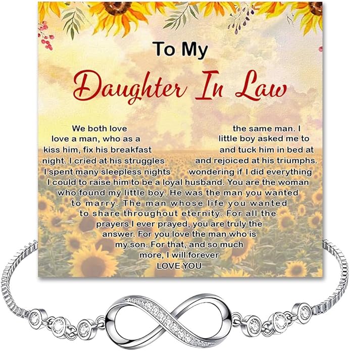 To My Beautiful Daughter In Law Bracelet From Mother-In-Law, Daughter In Law Birthday Gifts, Infinity Star Heart Bracelet For Her With Heartfelt Message Card & Elegant Box, Bonus Daughters Bracelets