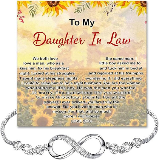 To My Beautiful Daughter In Law Bracelet From Mother-In-Law, Daughter In Law Birthday Gifts, Infinity Star Heart Bracelet For Her With Heartfelt Message Card & Elegant Box, Bonus Daughters Bracelets