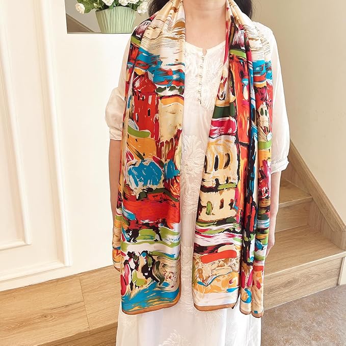 Long Silk Like Scarf Lightweight Satin Scarves Large Sunscreen Shawl Wrap for Women