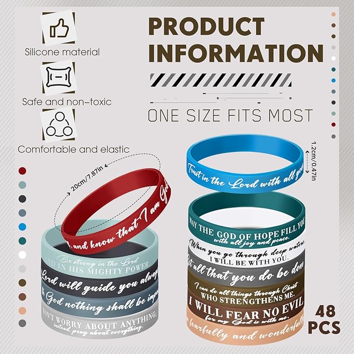 Ecation Bible Verses Bracelets Bulk Scripture Silicone Wristbands Inspirational Motivational Quote Rubber Wristbands Christian Bracelets for Easter Carnival Party Favors