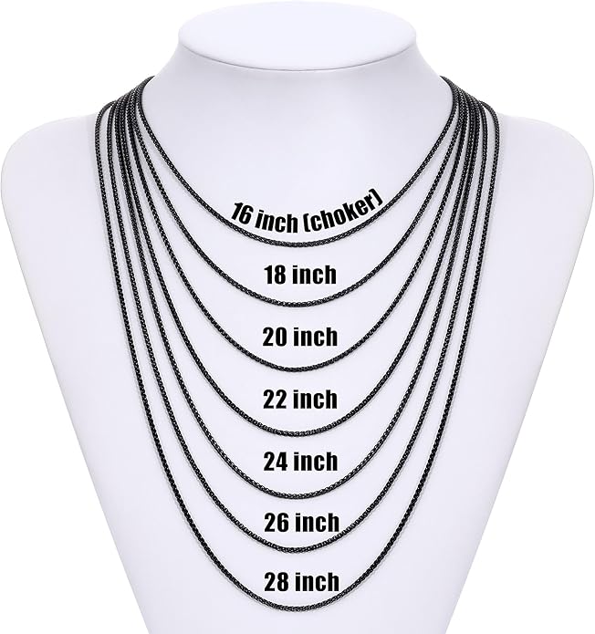 Fiusem Black Wheat Chains for Men and Women, 2/2.5/3/4/5mm Stainless Steel Necklace Chain, Mens Necklace Jewelry Gift 16-28 Inch