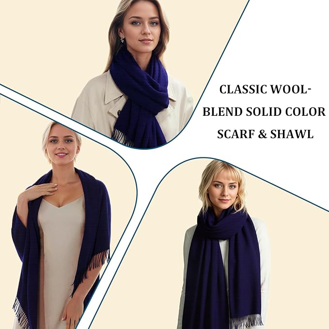 Temminc Winter Scarf for Women - Soft Warm Pashmina Shawl Wrap, Lightweight Fashion Blanket Travel Shawl, Solid Color Scarf
