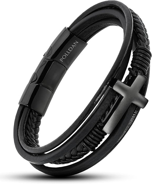 Cross Bracelet for Men - Genuine Leather Religious Bracelets | Stylish Christian Bracelet for Men - Perfect Faith Accessory | Mens Cross Bracelet - Christian Jewelry