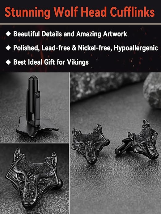 FaithHeart Mens Cufflinks, Norse Viking Tuxedo Shirt Cuff Links, Stainless Steel Cuff Links and Shirt Studs, Gift Box