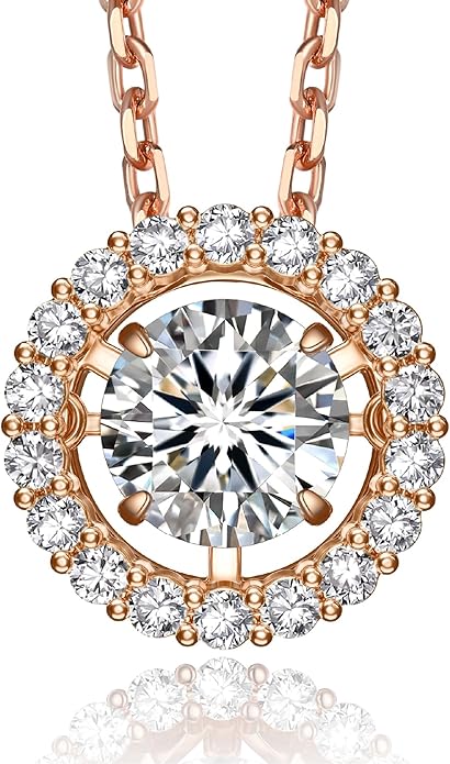 MomentWish Floating Necklace for Women, 0.5/1 Carat Dancing Moissanite Necklace for Her 925 Sterling Silver Pendant Anniversary Birthday Christmas Gift for Wife Mom Girlfriend
