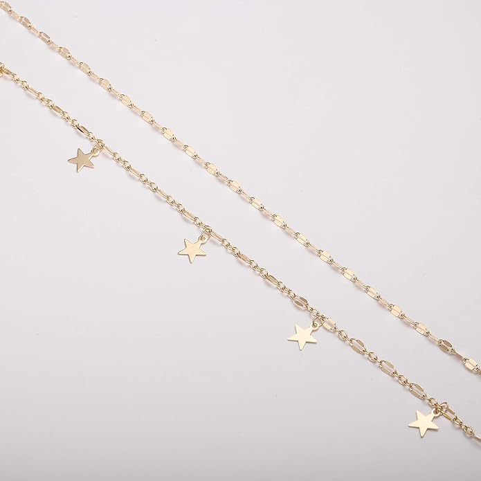 Gold Choker Necklaces 14K Gold Plated/Silver Disc Choker Necklaces Dangling Star Heart Pendant Necklaces Summer Beach Boho Necklaces Aesthetic Necklace Gift for Women