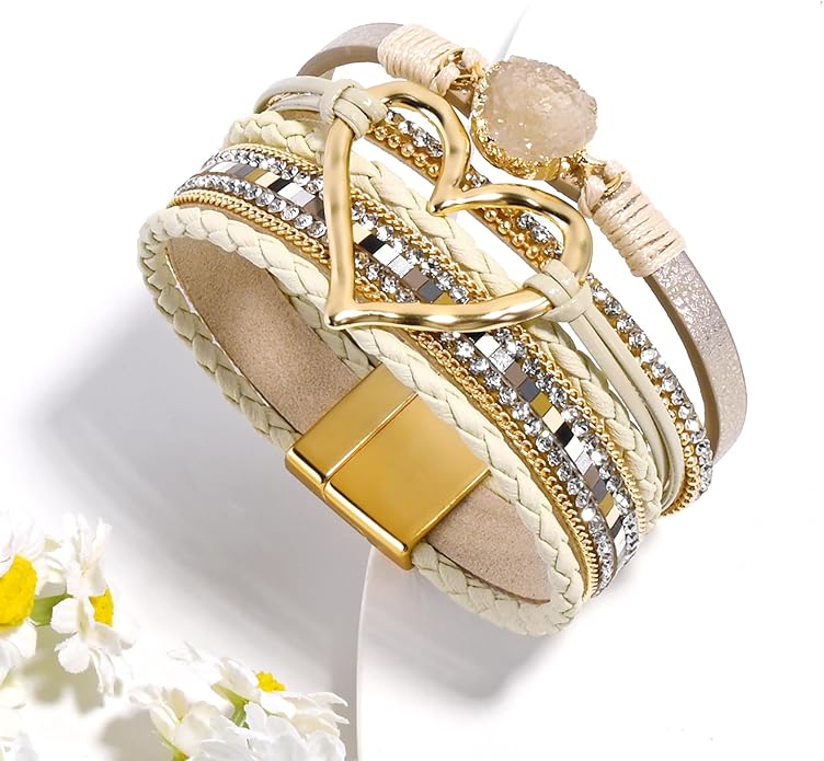 VIBILIA Boho Leather Wrap Bracelets for Women Multi-Layer Bracelets with Strong Clasp Jewelry for Women