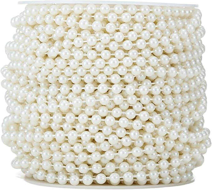 Rytenz Pearls String Bead, Ivory Color Faux Pearl Beads Roll Strand for Wedding Party Christmas Tree and Flowers Decorations Garland DIY Crafts (6mm- 81 Feet)