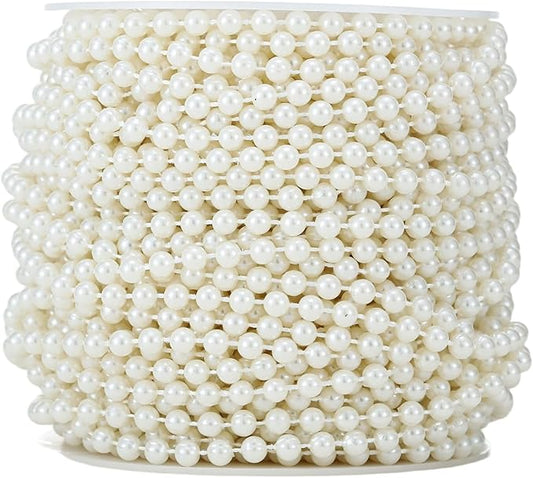 Rytenz Pearls String Bead, Ivory Color Faux Pearl Beads Roll Strand for Wedding Party Christmas Tree and Flowers Decorations Garland DIY Crafts (6mm- 81 Feet)