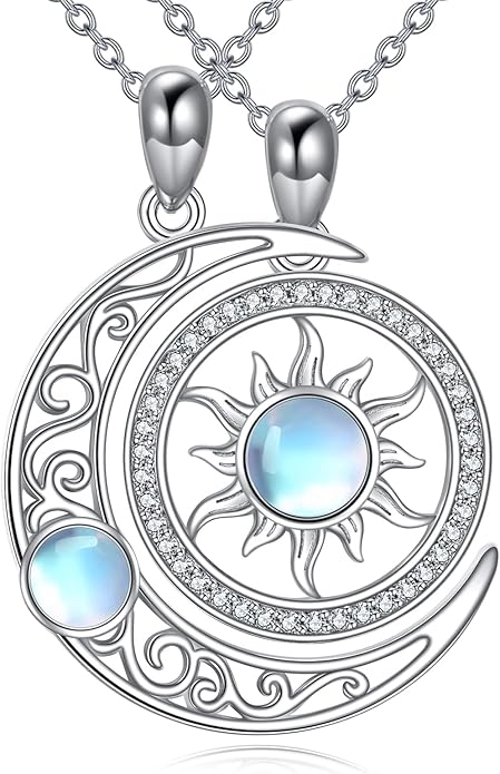 JBAERD Couples BFF Matching Necklaces 925 Sterling Silver Cross/Yin Yang/Sun Moon/Mountain Wave Pendant Necklace Anniversary Birthday Gifts