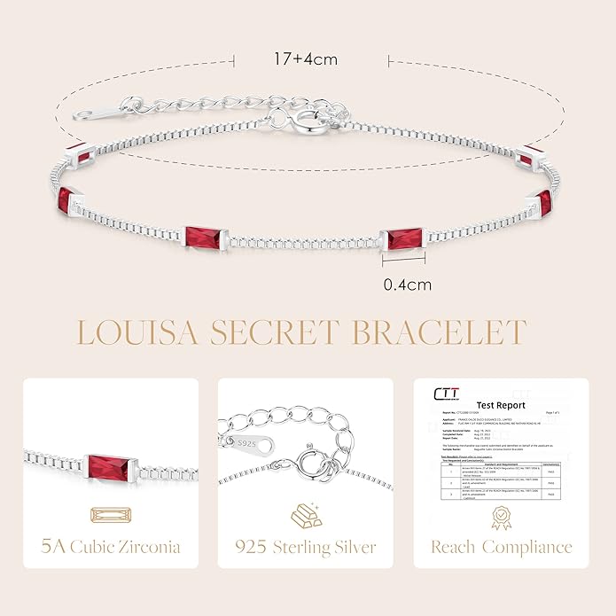 LOUISA SECRET Birthstone Bracelets for Women, 925 Sterling Silver Dainty Simple Women Charm Link Bracelet, Birthday Anniversary Jewelry Gifts for Women Wife Mom Her