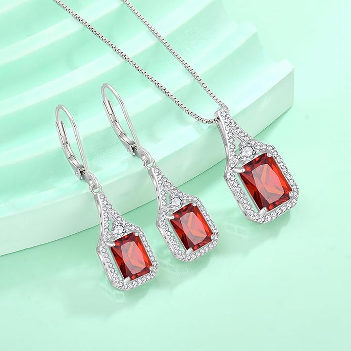 Emerald Cut Dangle Drop Earrings 925 Sterling Silver Halo Rectangular Leverback Earrings Birthstone Jewelry for Women