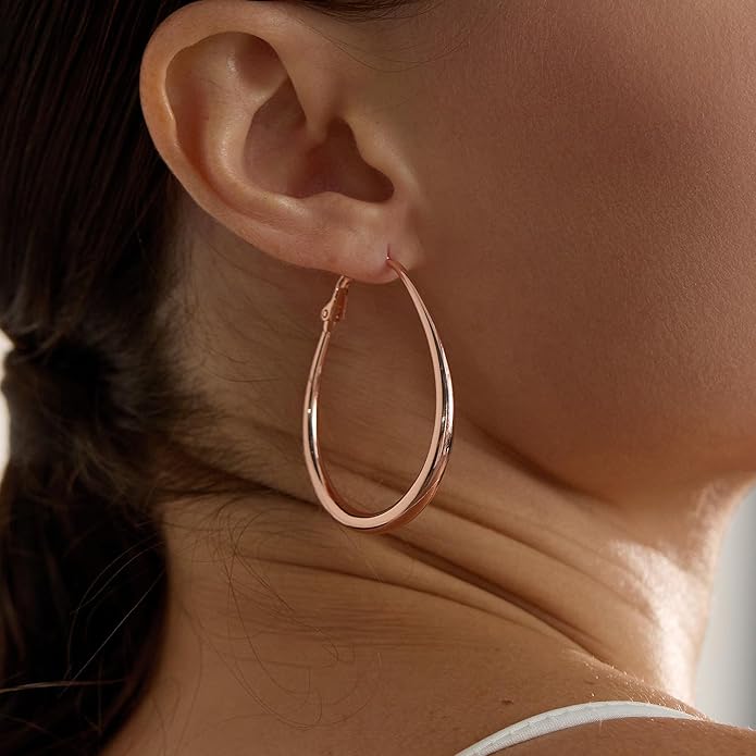 Lightweight Oval Hoop Earrings for Women - 14K Gold Plated, Rose Gold Plated and Sterling Silver Plated Large Oblong Hoop Earrings for Women Statement Jewelry Gift