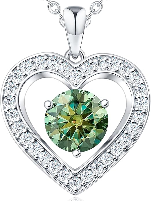 31-Stone Birthstone Heart Necklace for Women | 2ct Moissanite & 30 Sparkling Accents | Valentine's Day, Birthday,Mother's Day, Christmas Gift for Wife, Mother, Girlfriend